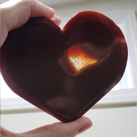 Carnelian Crystal Heart With Druzy - Picture 9 of 9